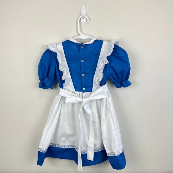 Vintage Hand Smocked by Carousel Blue Pinafore Ruffle Dress 6 - Picture 6 of 10